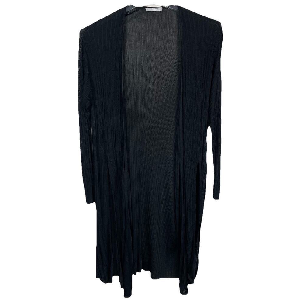 MM LaFleur Graham Kimono Cardigan Duster Size L Black Sheer Tie Front Minimalist